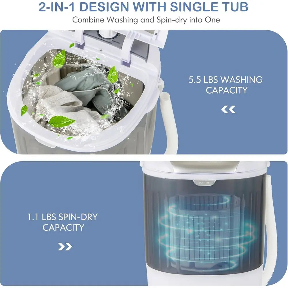 Portable Mini Washing hine, Clothes Washer and Spinner Combo, 5.5 LBS acity, Small Compact Laundry Washer or Aparent Dorm RV (Gr
