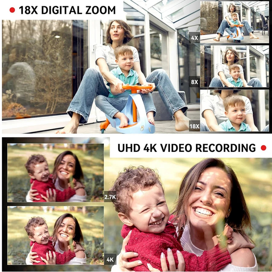 UHD 4k Video Camera Camcorder with 18X Digital Zoom,64MP Digital Camera Recorder,4.0-inch Rotating Touchscreen,64GB SD Card,Micr