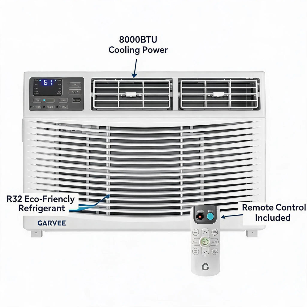 Window Air Conditioner Unit 8000 BTU With Remote Control Cools Rooms Up To 350 Sq Ft 3 Cooling And Fan Speeds Quiet Operation Digital Display Easy Install Kit For Bedroom Office