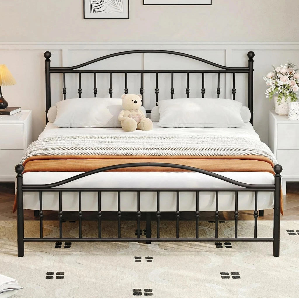 Twin Full Queen King Victorian Metal Bed Frame With Headboard Footboard, Steel Slats, 12.6in Underbed Storage, No Box Spring Needed