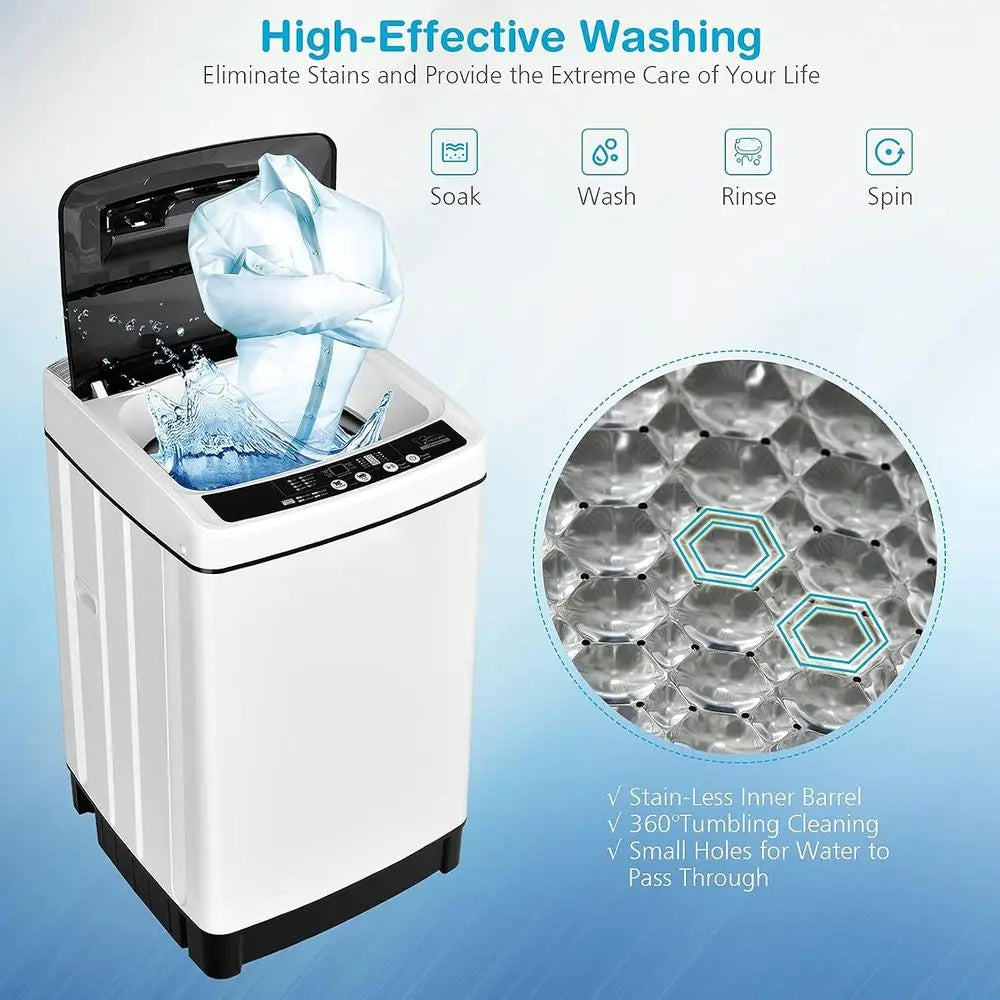 Portable Washing hine, 2 in 1 ull Automatic Laundry Washer 1.5Cu.t 11lbs acity Washing and Spinning Combo 8 Progs 10 Water Level