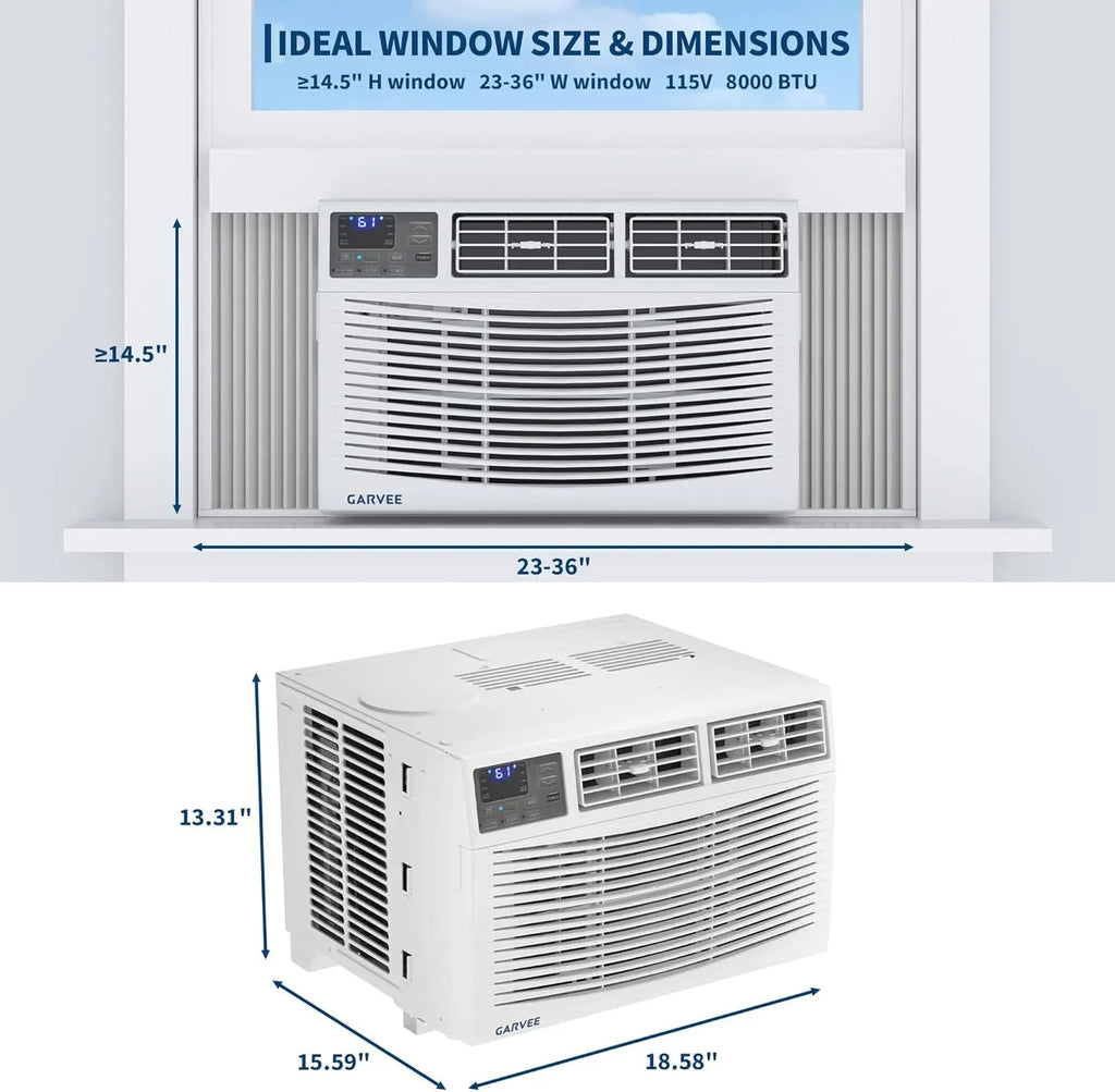 Window Air Conditioner Unit 8000 BTU With Remote Control Cools Rooms Up To 350 Sq Ft 3 Cooling And Fan Speeds Quiet Operation Digital Display Easy Install Kit For Bedroom Office