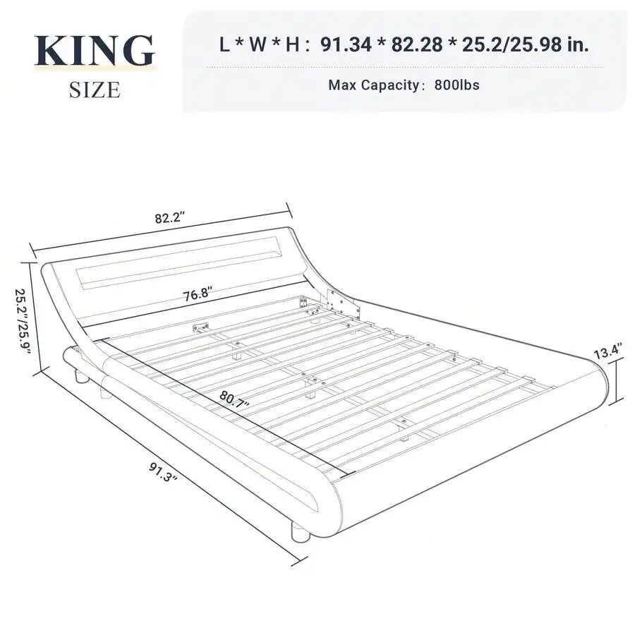 Full/Queen/King Size LED Platform Bed Frame With Adjustable Headboard, No Box Spring Need, Easy Assembly, Faux Leather In White And Black