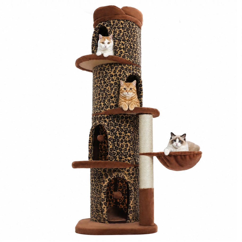 Large Cat Tree with 4 Spacious Condos Thick Scratching Post Flower Top Bed Tall Cat Tower for Indoor Luxury Cat House Bed Toys