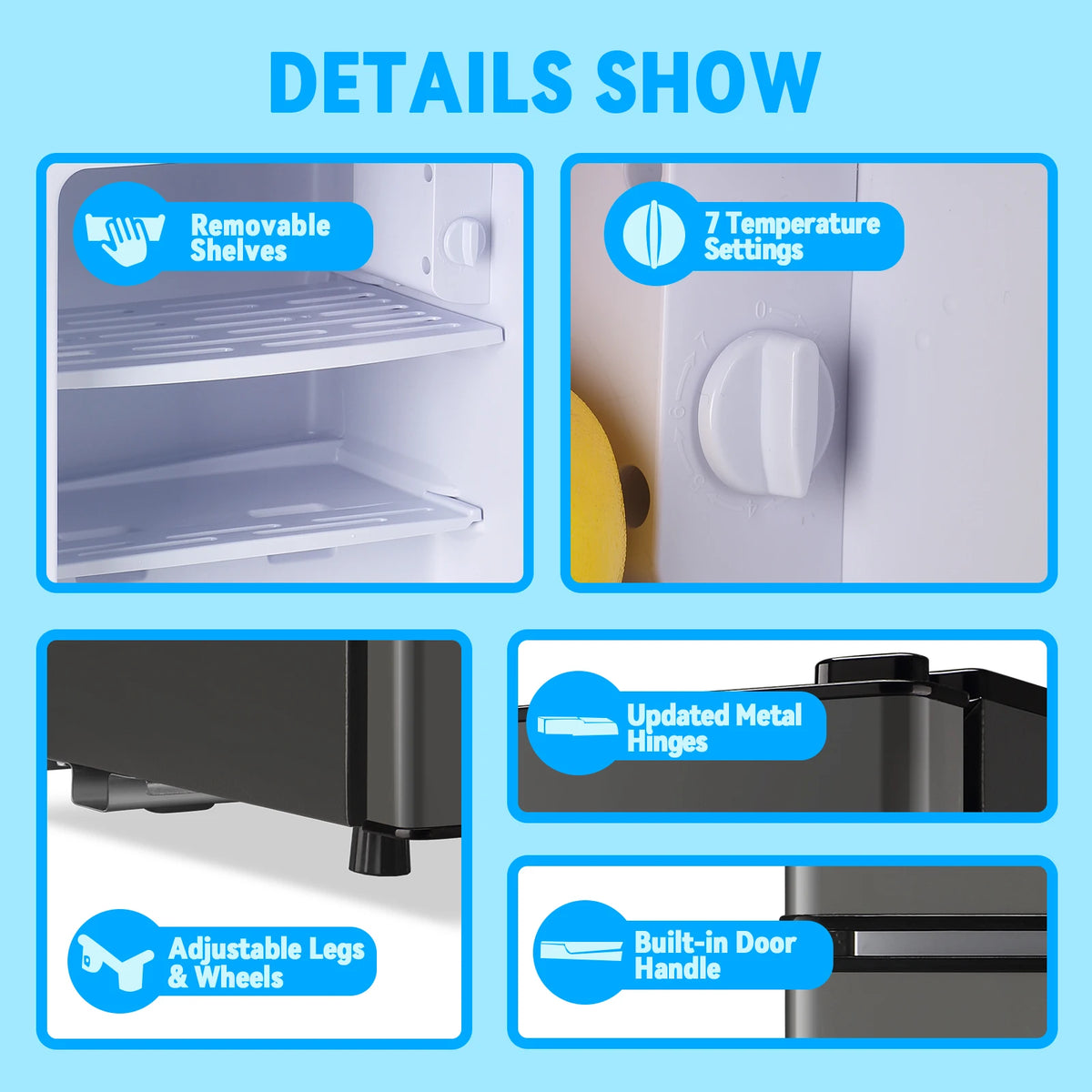 Mini Fridge with Top Freezer 2.4Cu.ft Two Door Small Grey Refrigerator for Personal Use Includes Egg Tray