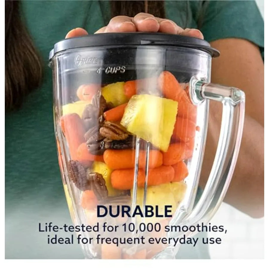 Classic Series Heritage blender for kitchen use, stainless steel body, silver color, 6-cup glass jar and 1000 peak watts power