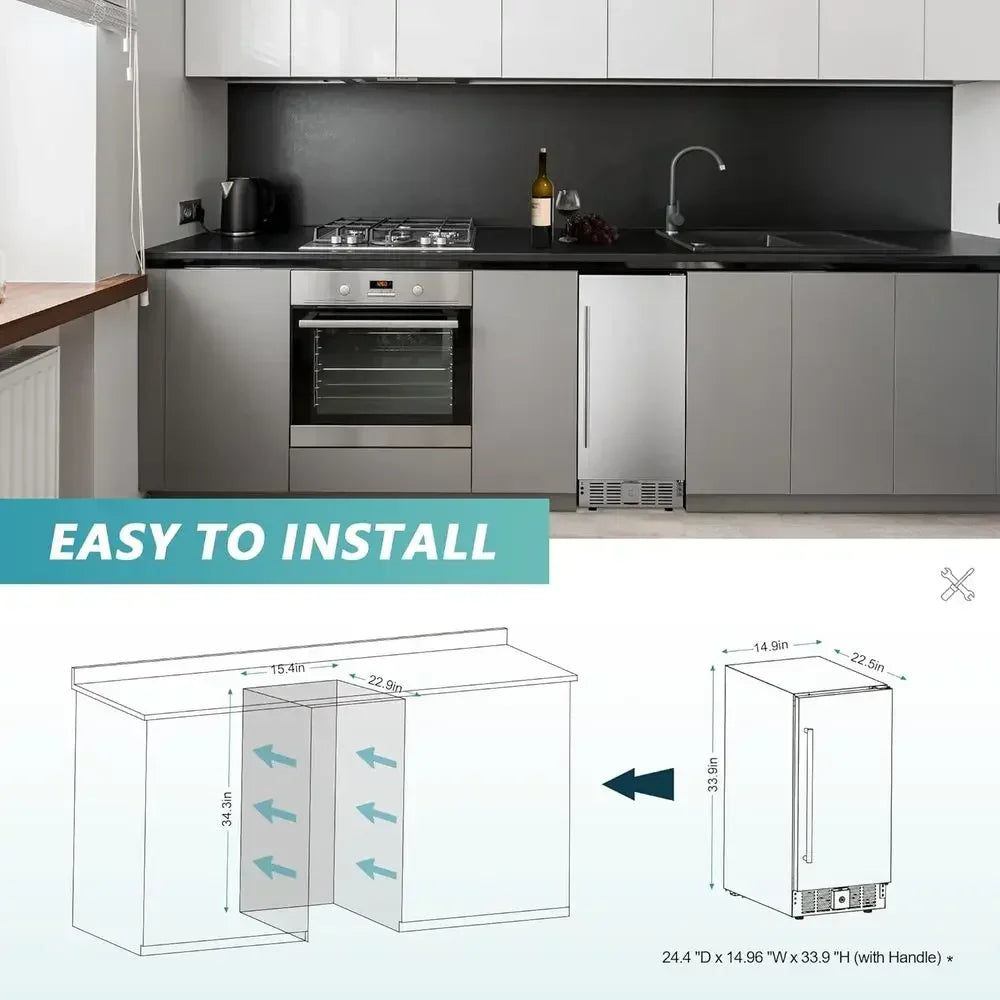 Beverage Rerigerator 15 Inch, Under Counter 127 Can Beverage ridge with StainlSteel Door, Beverage Cooler Built-in and Undercoun