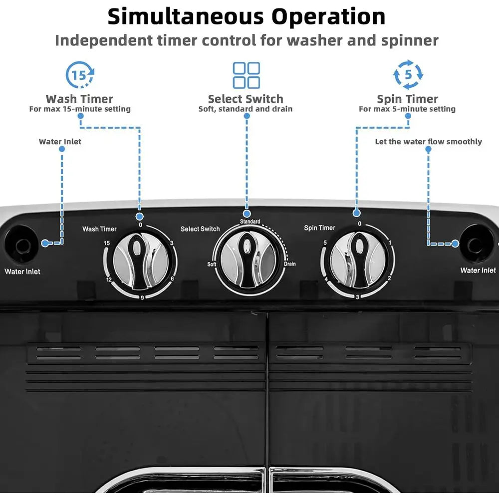 Portable Washing hine, 13Lbs Mini Twin Tub, 8Lbs Washer & 5Lbs Spinner, Compact Laundry Washer Combo, Built-in Pump Drain, Apare