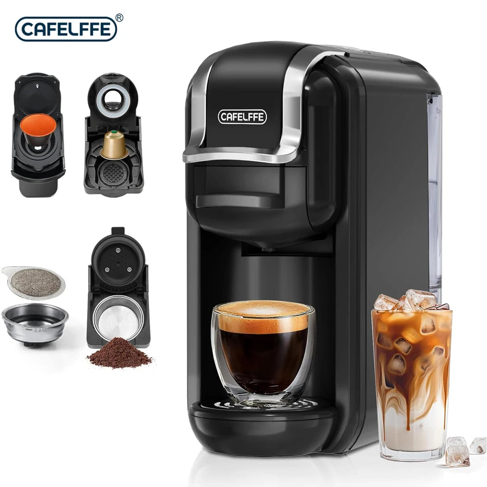 CAFELFFE MK-603 Capsule Coffee Machine with 4 Adapters, 19Bar Hot Cold Brew Espresso Maker For NES/DG/ESE and Coffee Grounds