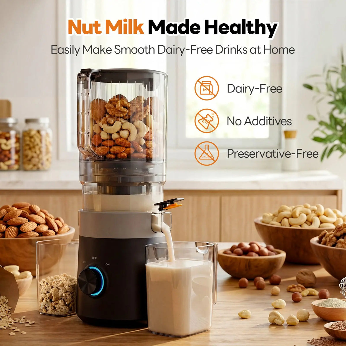 MAX6 Slow Juicer Cold Press Juicer Machine 6" large Feed Chute 3-in-1Multi-Functional Juicer 1000ml Overheat Protection LED Light with Cleaning Brush High Juice Yield
