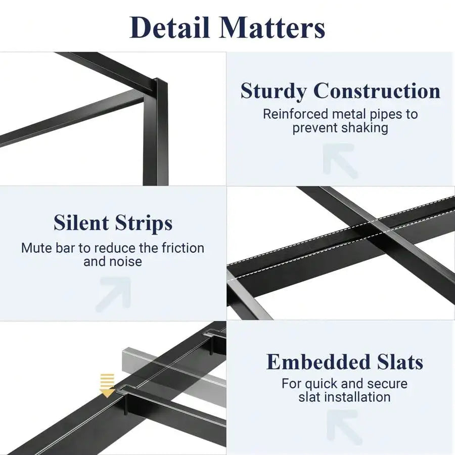 Black Canopy Bed Frame, Full/Queen Size, Metal Canopy Platform Bed With 4 Posts, Mattress Foundation With Metal Slats Support, No Box Spring Needed, Noise Free, Easy Assembly
