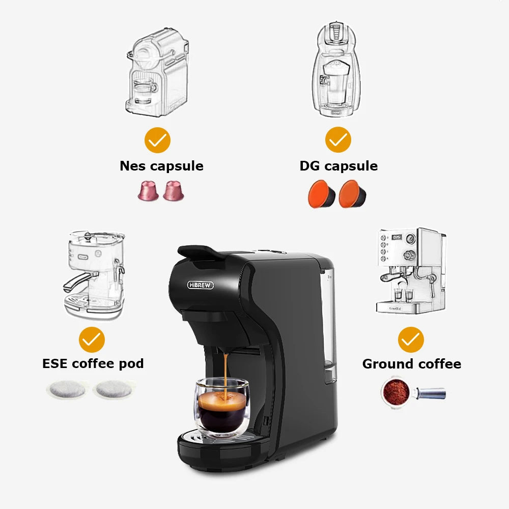 HiBREW Coffee Machine 19 Bar 4in1 Hot & Cold Multiple Capsule Espresso Cafetera Pod Coffee Maker Dolce Milk Nexpresso Powder H1A