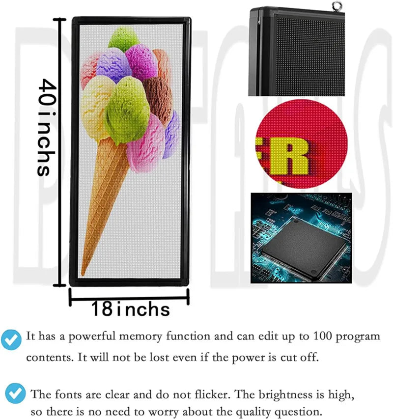 Ultra Bright 5500Nits Outdoor LED USB RGB Color 40”x18” P6 For Store Display Scrolling Messages Electronic Sign Free Design Ads