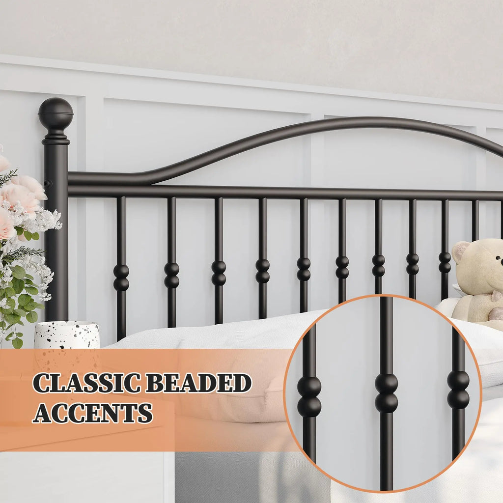 Twin Full Queen King Victorian Metal Bed Frame With Headboard Footboard, Steel Slats, 12.6in Underbed Storage, No Box Spring Needed