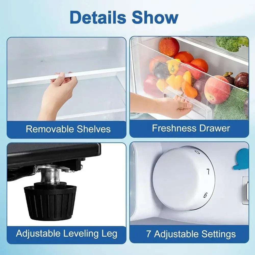 8.5 cu.t Dual-Door Aparent Rerigerator with reezer and Adjustable tat - Slide-Out Glass Shelves or Dorms, Oices, RVs, and Homes
