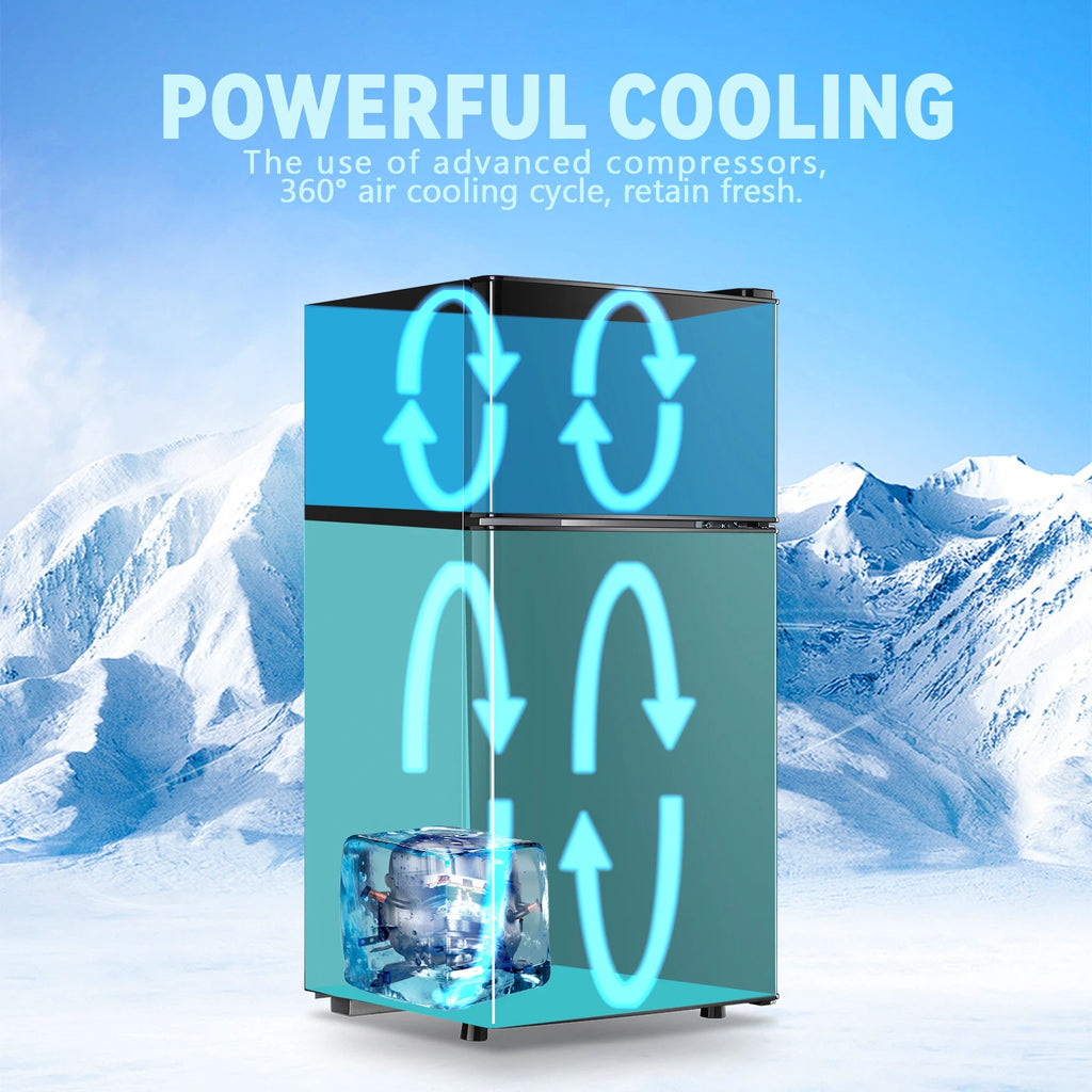Mini Fridge with Top Freezer 2.4Cu.ft Two Door Small Grey Refrigerator for Personal Use Includes Egg Tray